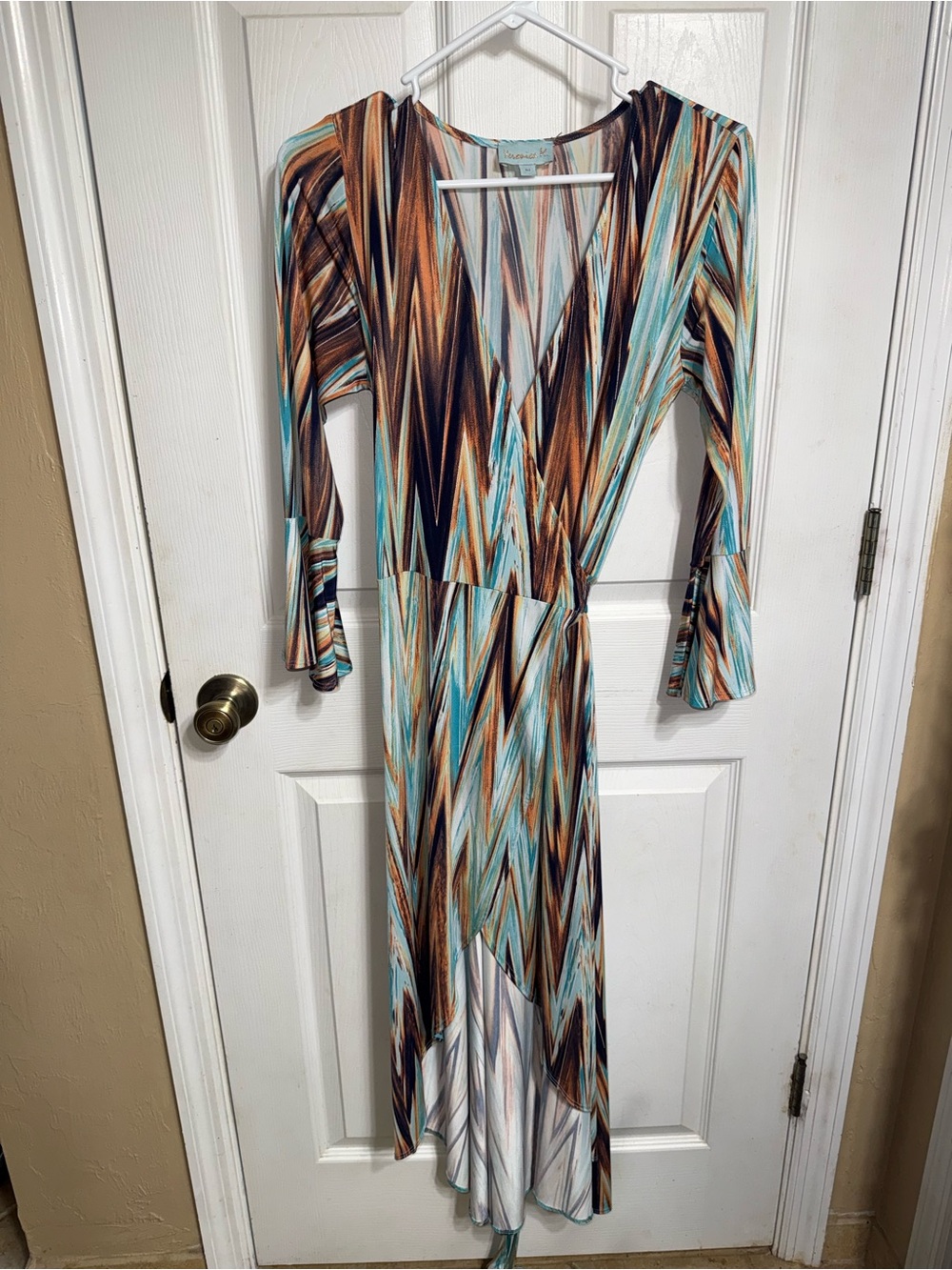 Veronica M Multicolor Chevron Wrap Maxi Dress - Turquoise & Brown